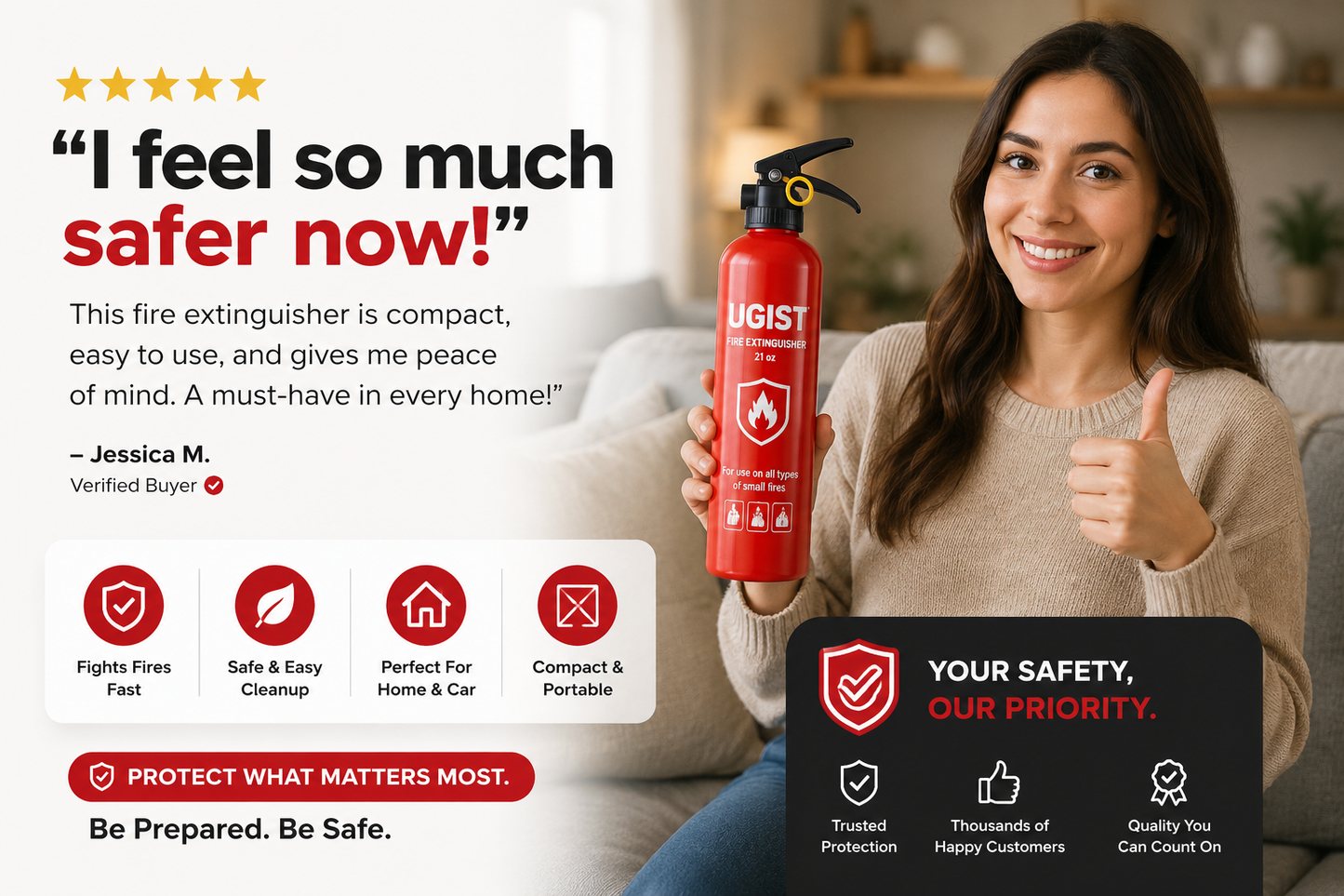 Small Portable Fire Extinguisher - 21 Oz for Home and Car - Quick Emergency Response, Water-Based Solution for Safe and Easy Cleanup