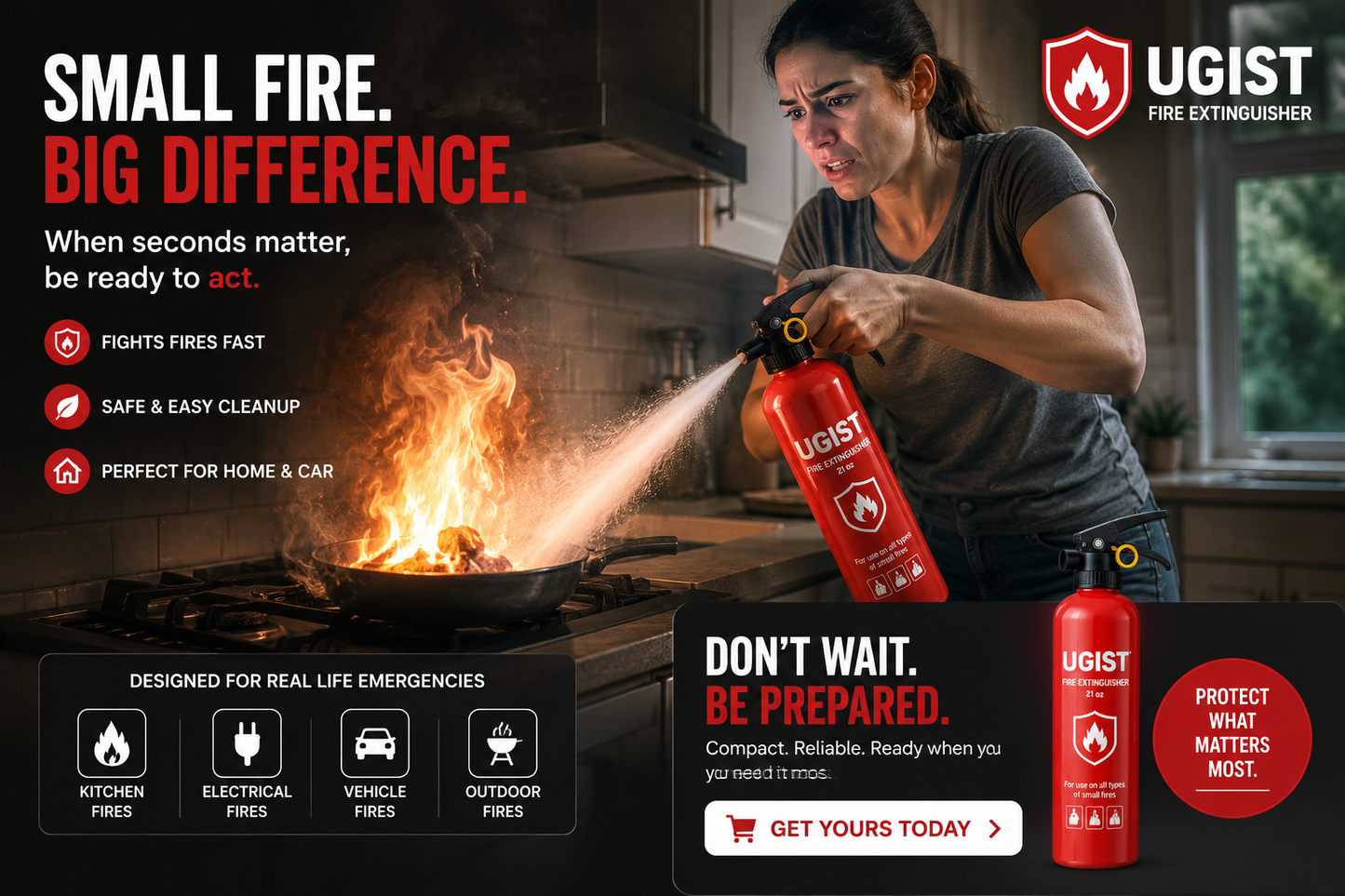Small Portable Fire Extinguisher - 21 Oz for Home and Car - Quick Emergency Response, Water-Based Solution for Safe and Easy Cleanup